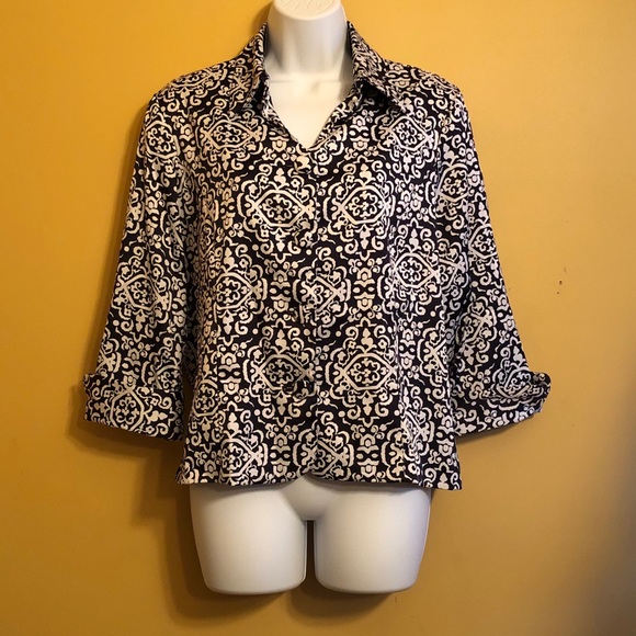 Dressbarn Shirts(1)-Blue&White (2)-Brown&White B13 - Picture 3 of 10